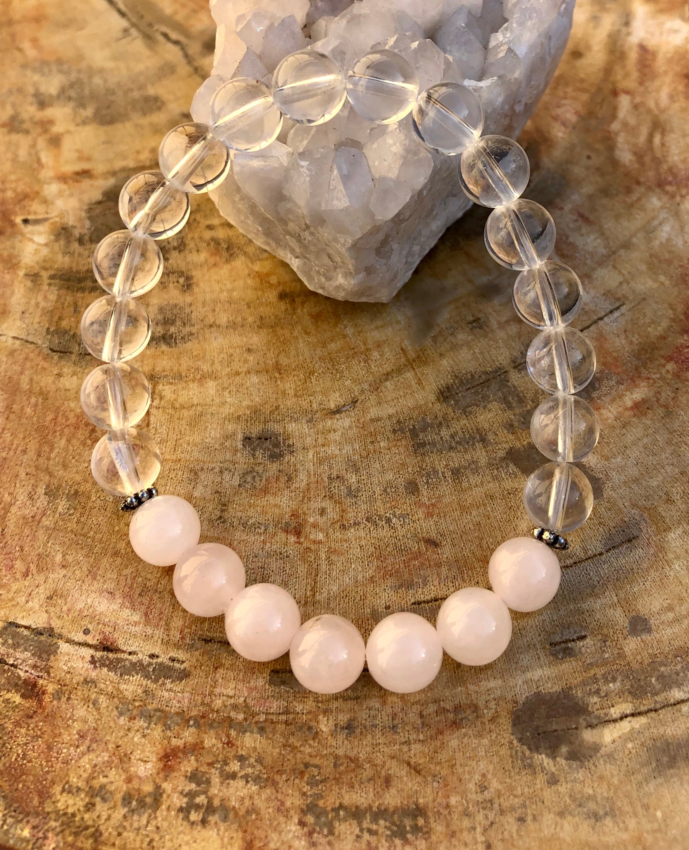 Rose Quartz & Crystal Quartz Stretch Bracelet! Genuine Gemstones! Violet Chaos