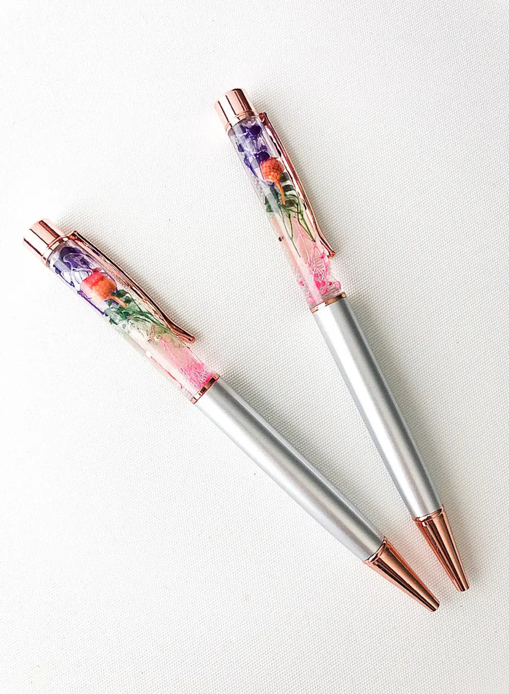 Luxury Stationery Preserved Flower Pen - Metal Rose Gold Casing Purple Vanilla