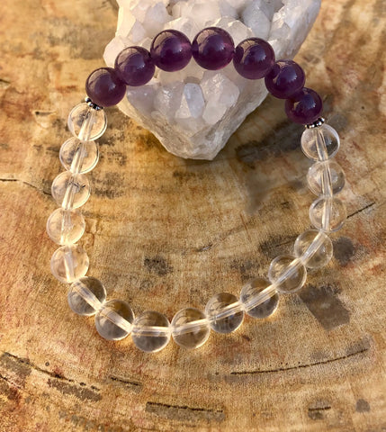 Amethyst & Crystal Quartz Stretch Bracelet! Handmade w/ Real Crystals! Violet Chaos