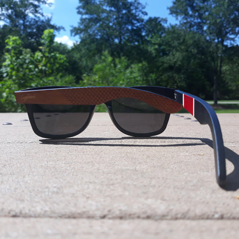 Red Stripe Two Tone Sunglasses Engraved and Polarized With Case