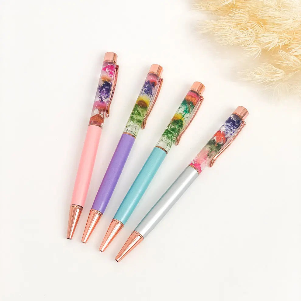 Luxury Stationery Preserved Flower Pen - Metal Rose Gold Casing Purple Vanilla