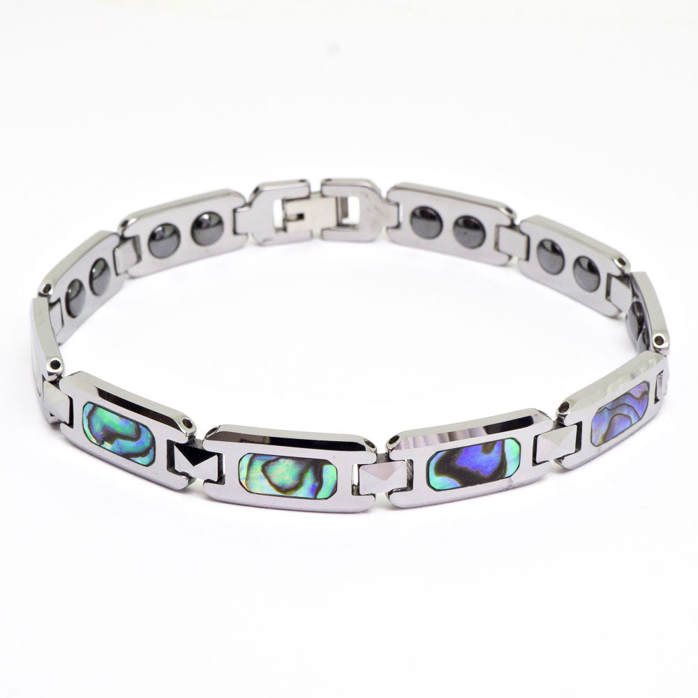 Tungsten Link Bracelet with Abalone Mother of Pearl Abalone Shell Blue Winterberry