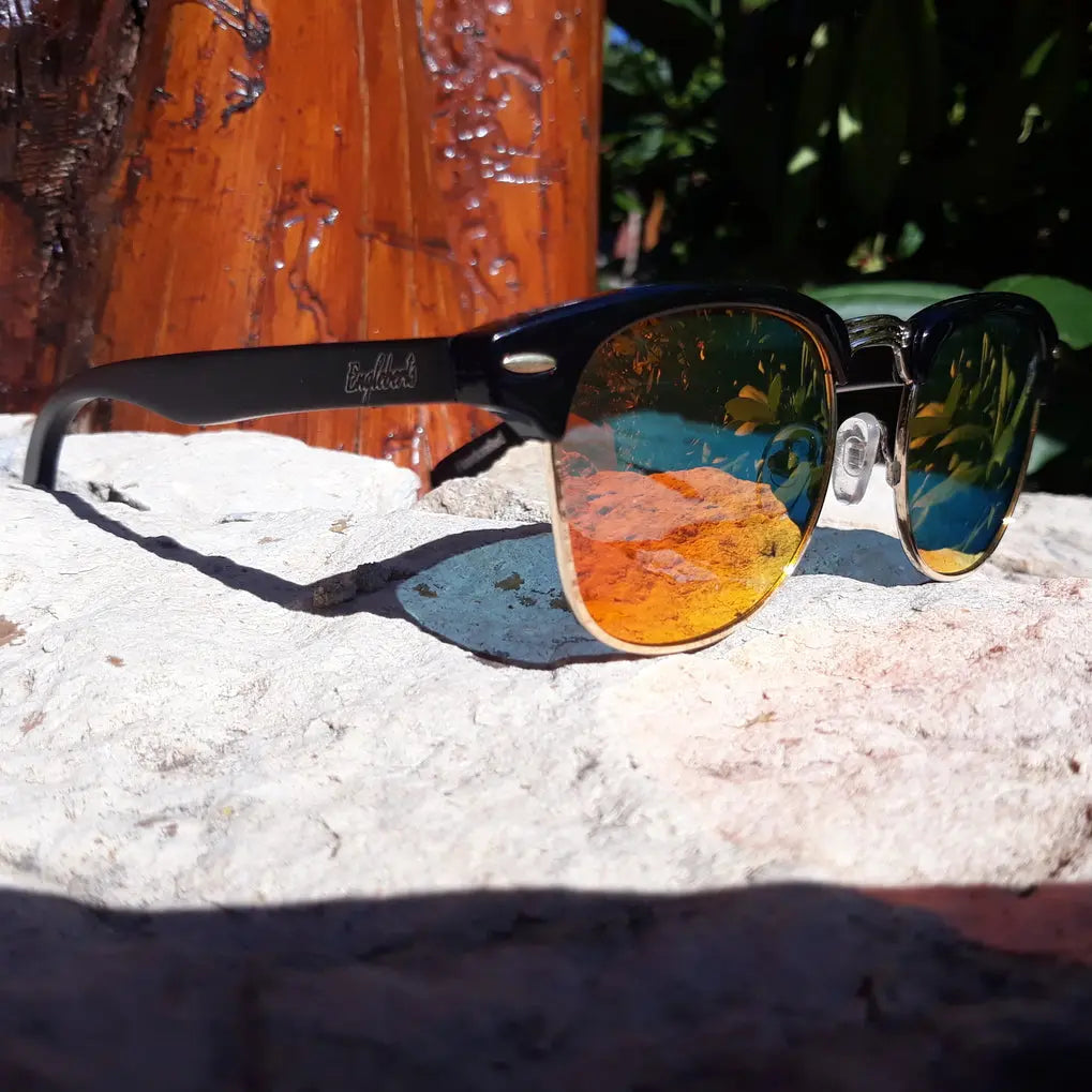 Black Bamboo Club Sunglasses, Polarized Sunset Lenses, HandCrafted Purple Ariadne