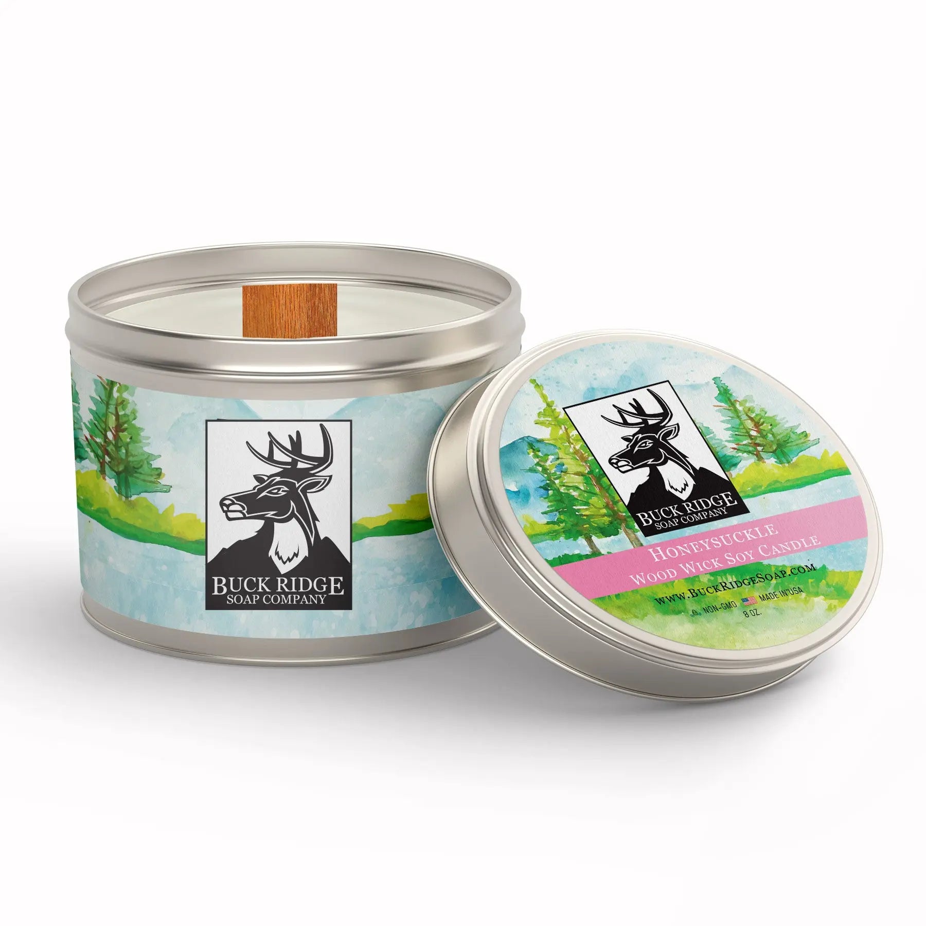 Honeysuckle Sustainable Wood Wick Soy Candle Black Oliver