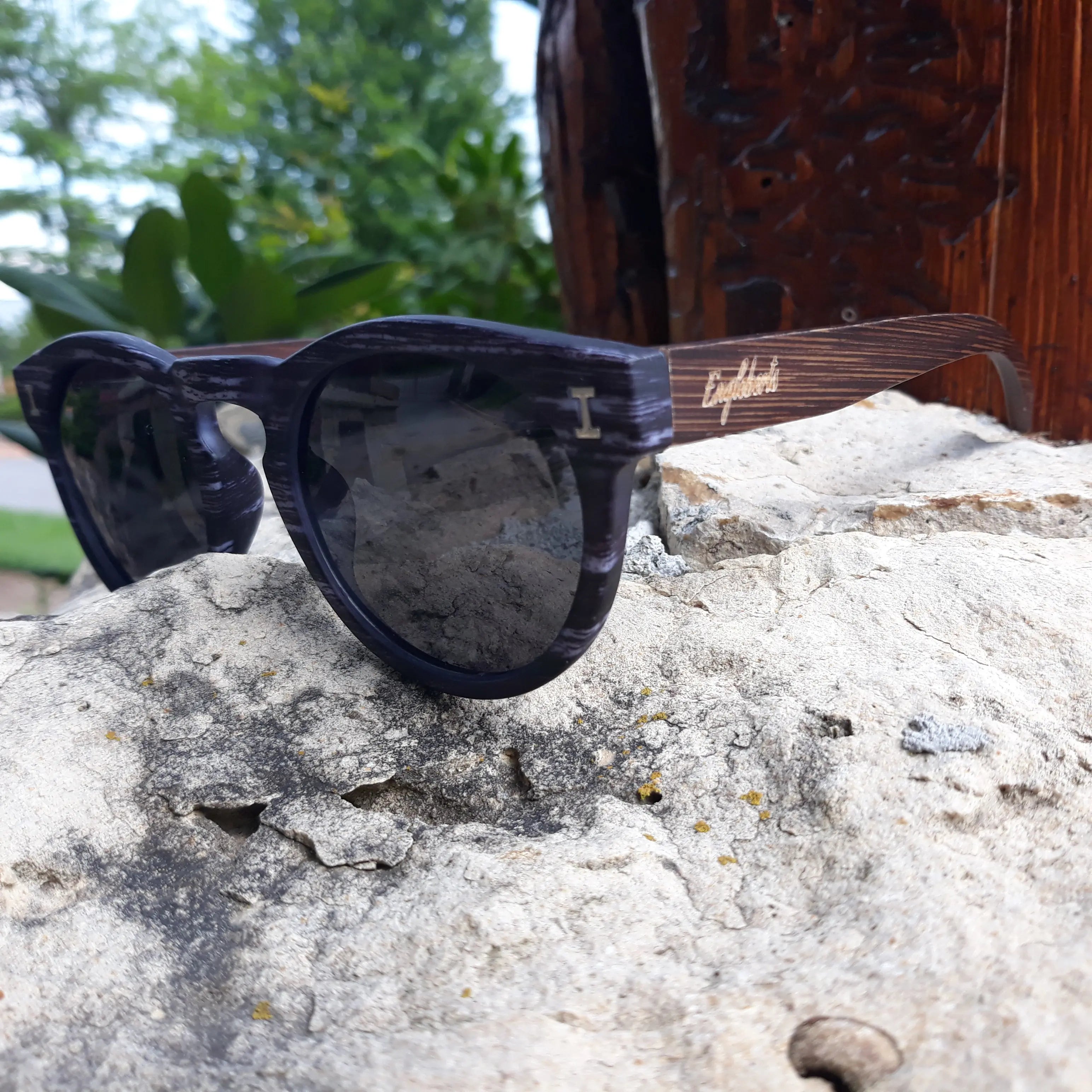 Granite Colored Frame, Bamboo Sunglasses, Polarized Purple Ariadne