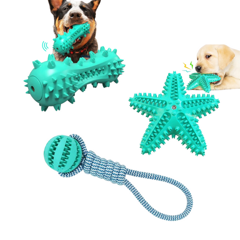 Fast Shipping 3 Pack Squeaky Toothbrush & Cotton Rope Ball Dog Toys