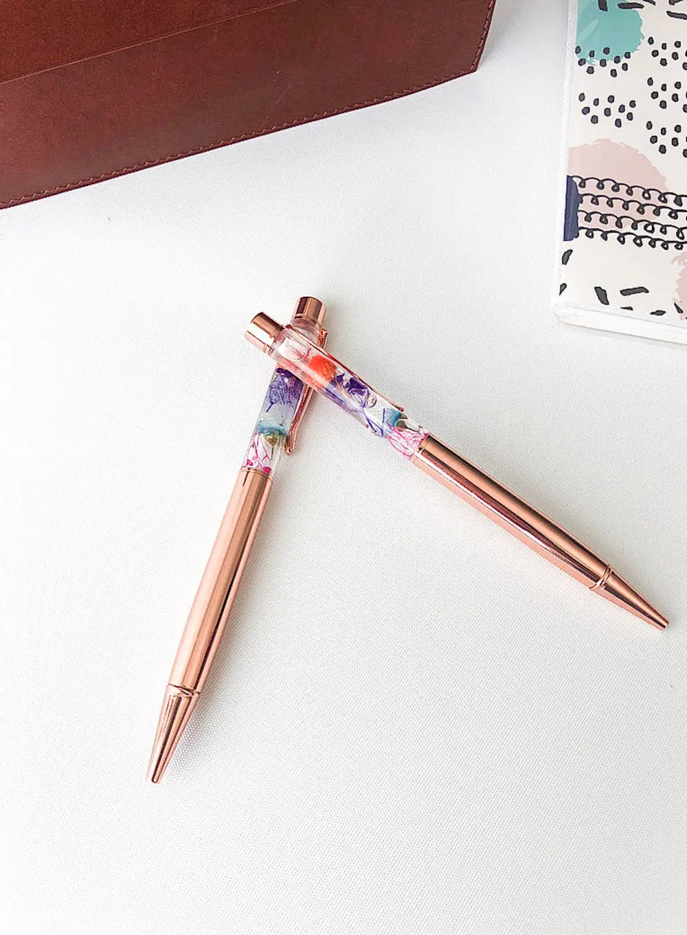 Luxury Stationery Preserved Flower Pen - Metal Rose Gold Casing Purple Vanilla