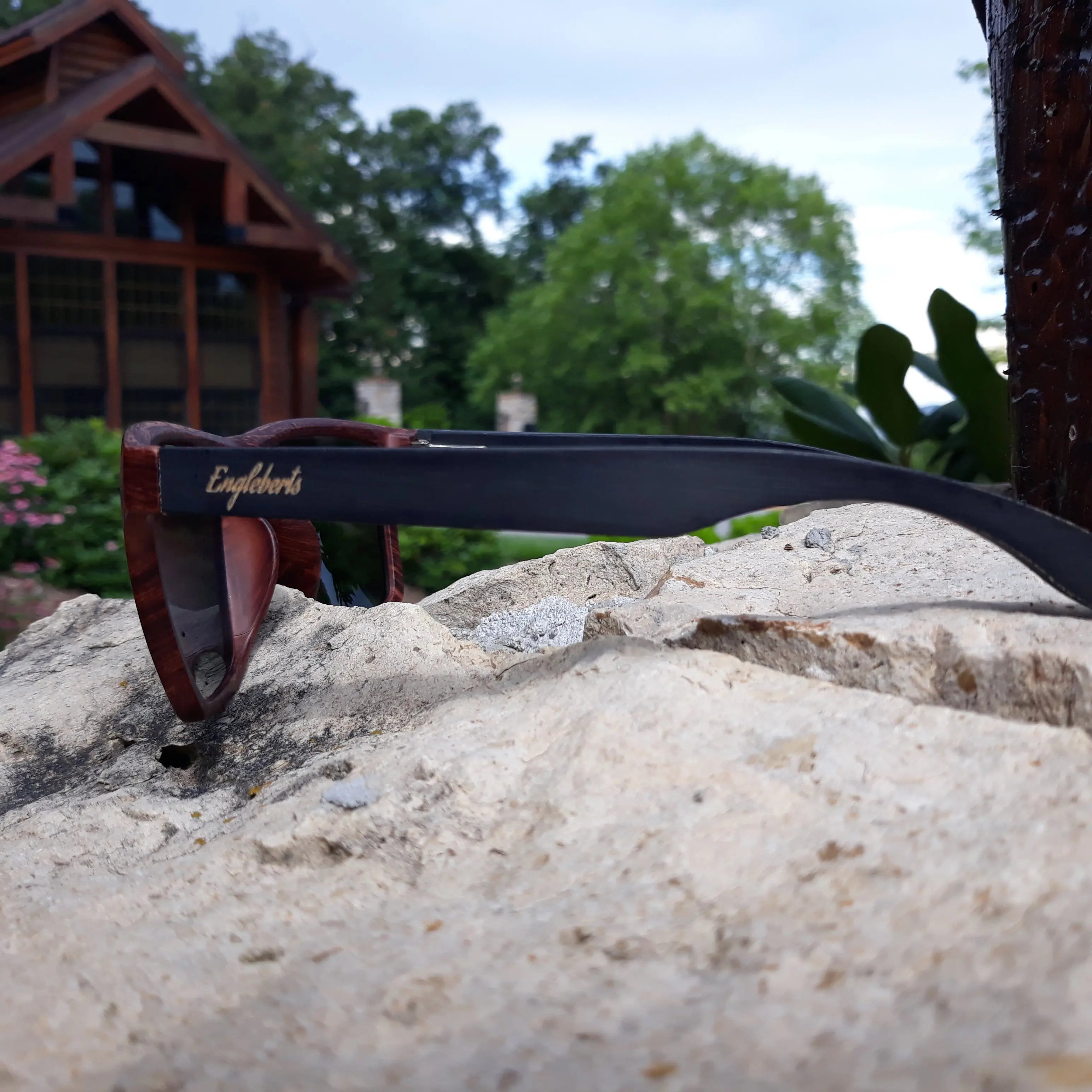 Oak Colored Frames, Bamboo Sunglasses, Blue Polarized Lenses with Case Purple Ariadne