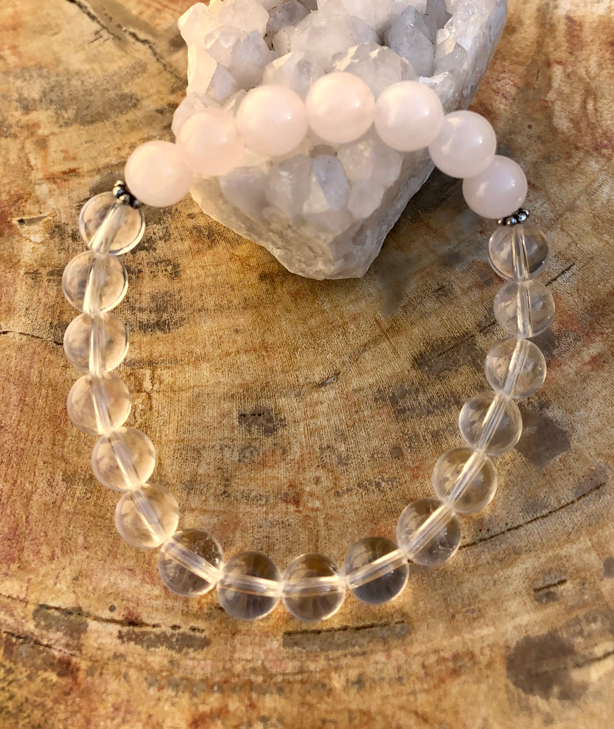 Rose Quartz & Crystal Quartz Stretch Bracelet! Genuine Gemstones! Violet Chaos