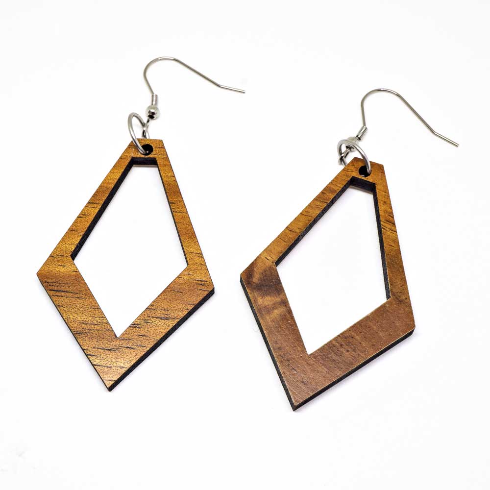 Koa Wood Diamond Shape Earring Pierce Blue Winterberry