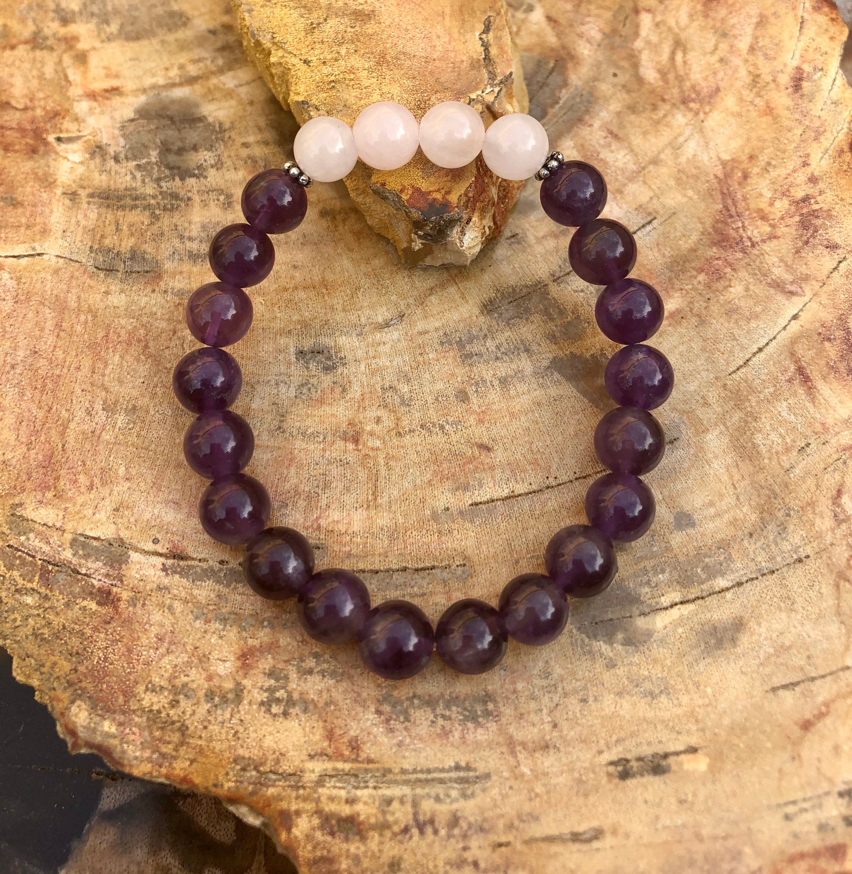 Amethyst & Rose Quartz Stretch Bracelet! Natural Crystals! Violet Chaos