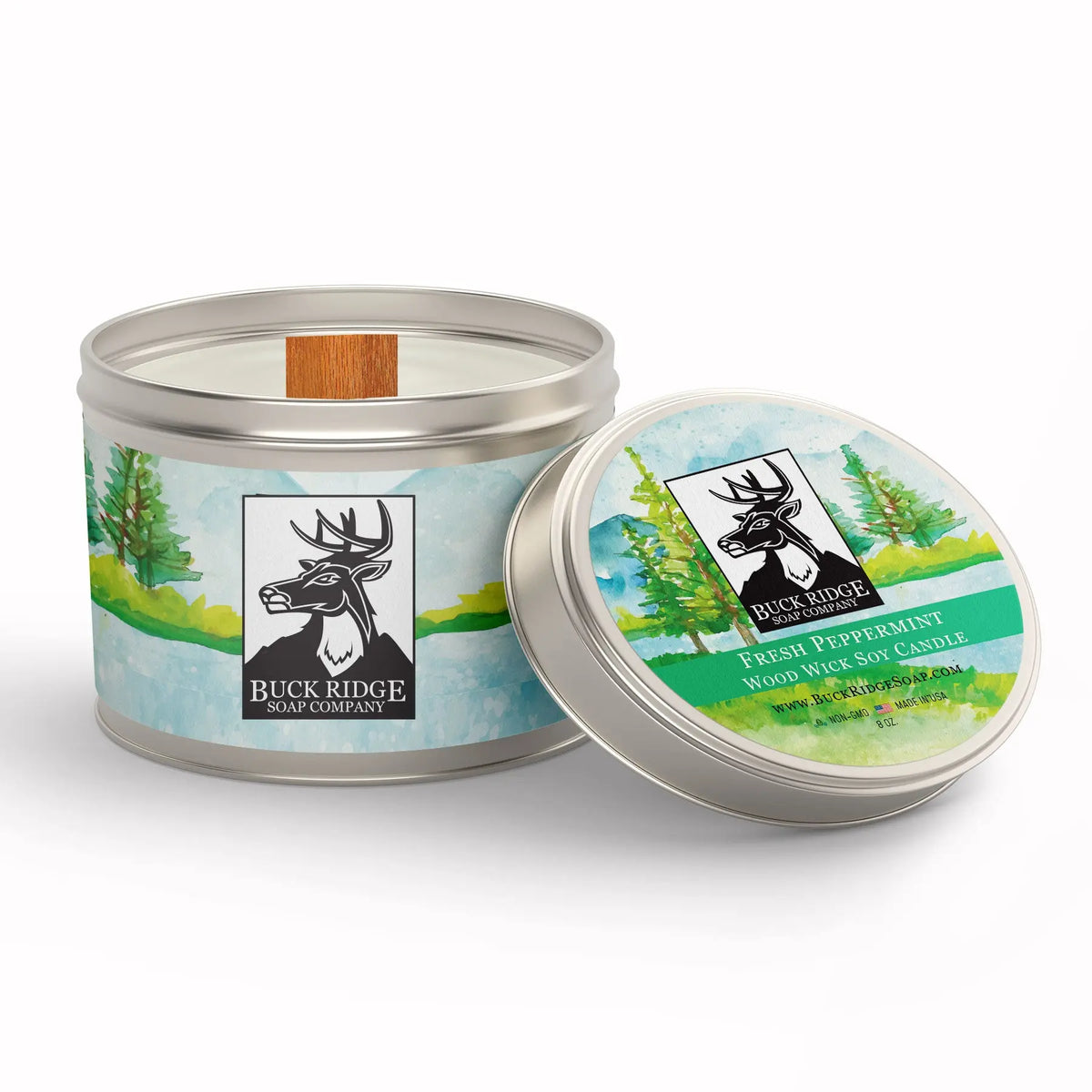 Fresh Peppermint Sustainable Wood Wick Soy Candle Black Oliver