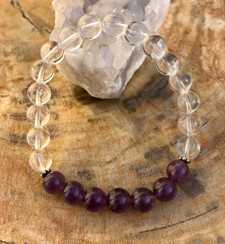 Amethyst & Crystal Quartz Stretch Bracelet! Handmade w/ Real Crystals! Violet Chaos