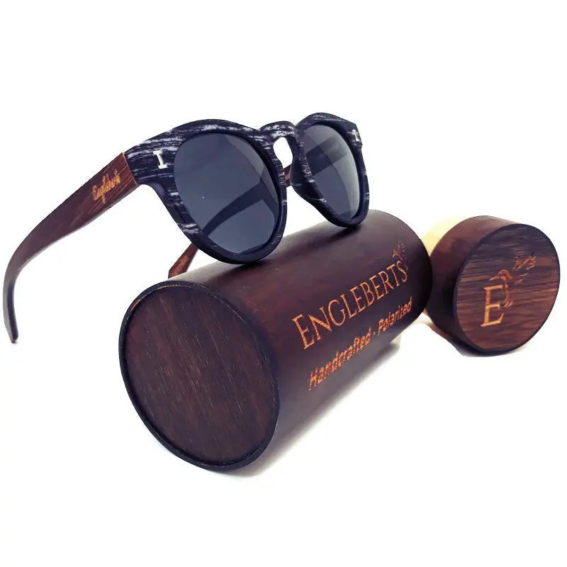 Granite Colored Frame, Bamboo Sunglasses, Polarized with Wood Case Purple Ariadne