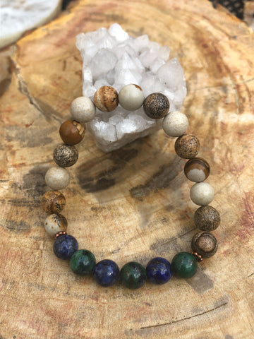 Malachite Chrysocolla & Picture Jasper Stretch Bracelet! Natural Gems! Violet Chaos