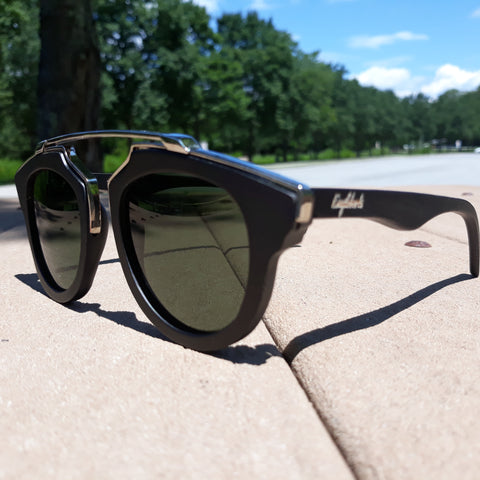 Black Wood and Silver Trim Sunglasses, G15 Lenses with Bamboo Case