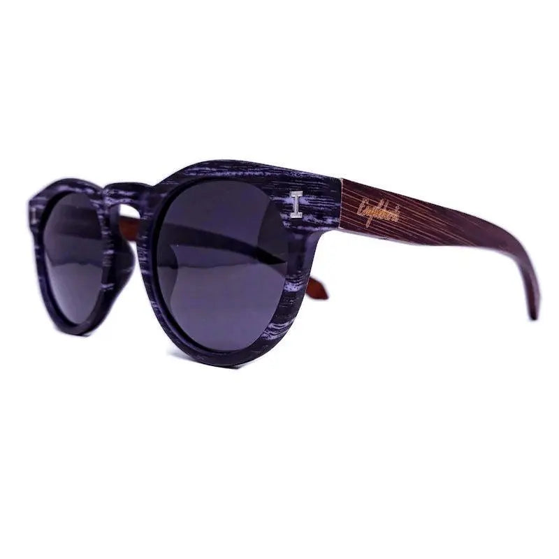 Granite Colored Frame, Bamboo Sunglasses, Polarized with Wood Case Purple Ariadne