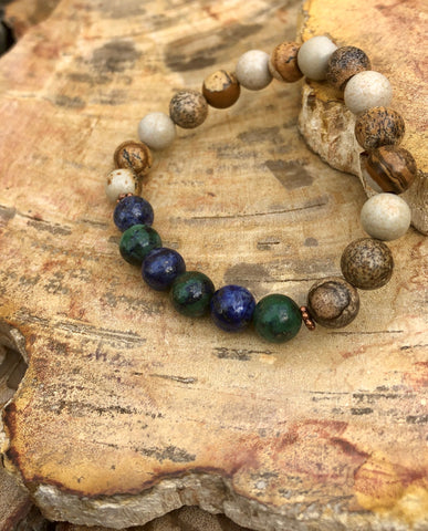 Malachite Chrysocolla & Picture Jasper Stretch Bracelet! Natural Gems! Violet Chaos