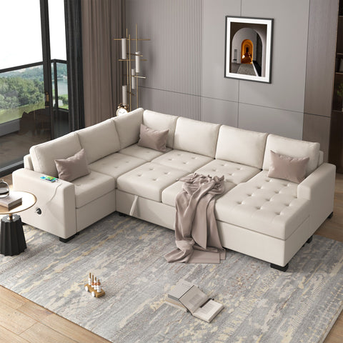 Modular Combination Sofa with Ottoman L-shaped Corner Combination, USB