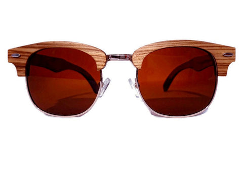 Full Wood, Half Rim Wooden Sunglasses With Bamboo Case, Tea Colored