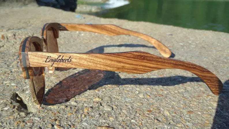 Ebony and ZebraWood Sunglasses, Tea Polarized Lenses Purple Ariadne