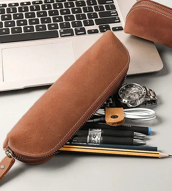 The Paavo Leather Pen Case | Leather Makeup Pouch Jade Gaia