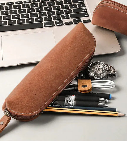 The Paavo Leather Pen Case | Leather Makeup Pouch Jade Gaia