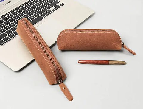 The Paavo Leather Pen Case | Leather Makeup Pouch Jade Gaia