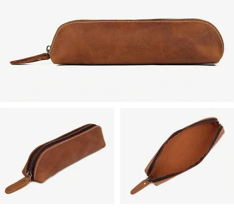 The Paavo Leather Pen Case | Leather Makeup Pouch Jade Gaia