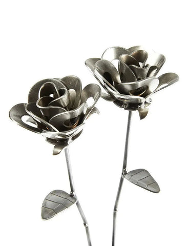 Two Metal Roses, Metal Rose Pair, Metal Rose Sculptures, Steampunk Turquoise Poppy