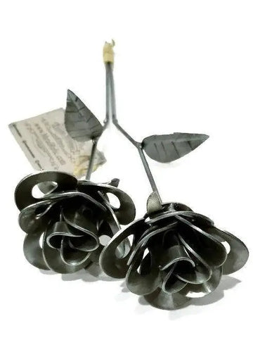 Two Metal Roses, Metal Rose Pair, Metal Rose Sculptures, Steampunk Turquoise Poppy