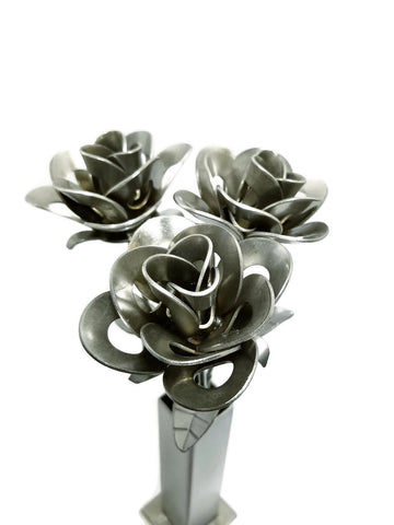 Three Metal Roses and Vase, Metal Roses and Vase, Steampunk Roses