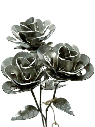 Three Metal Roses, Welded Steel Roses, Metal Immortal Roses, Steampunk Turquoise Poppy