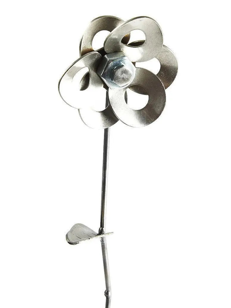 Metal Flower and Vase, Recycled Steel Metal Flower with Vase, Turquoise Poppy