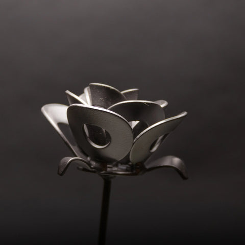 Matte Black Immortal Rose, Recycled Metal Rose, Steel Rose Sculpture, Turquoise Poppy