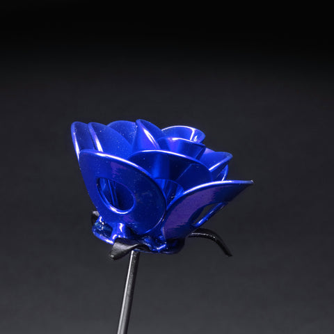 Blue and Black Immortal Rose, Recycled Metal Rose, Steel Rose