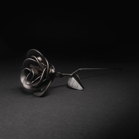 Matte Black Immortal Rose, Recycled Metal Rose, Steel Rose Sculpture, Turquoise Poppy