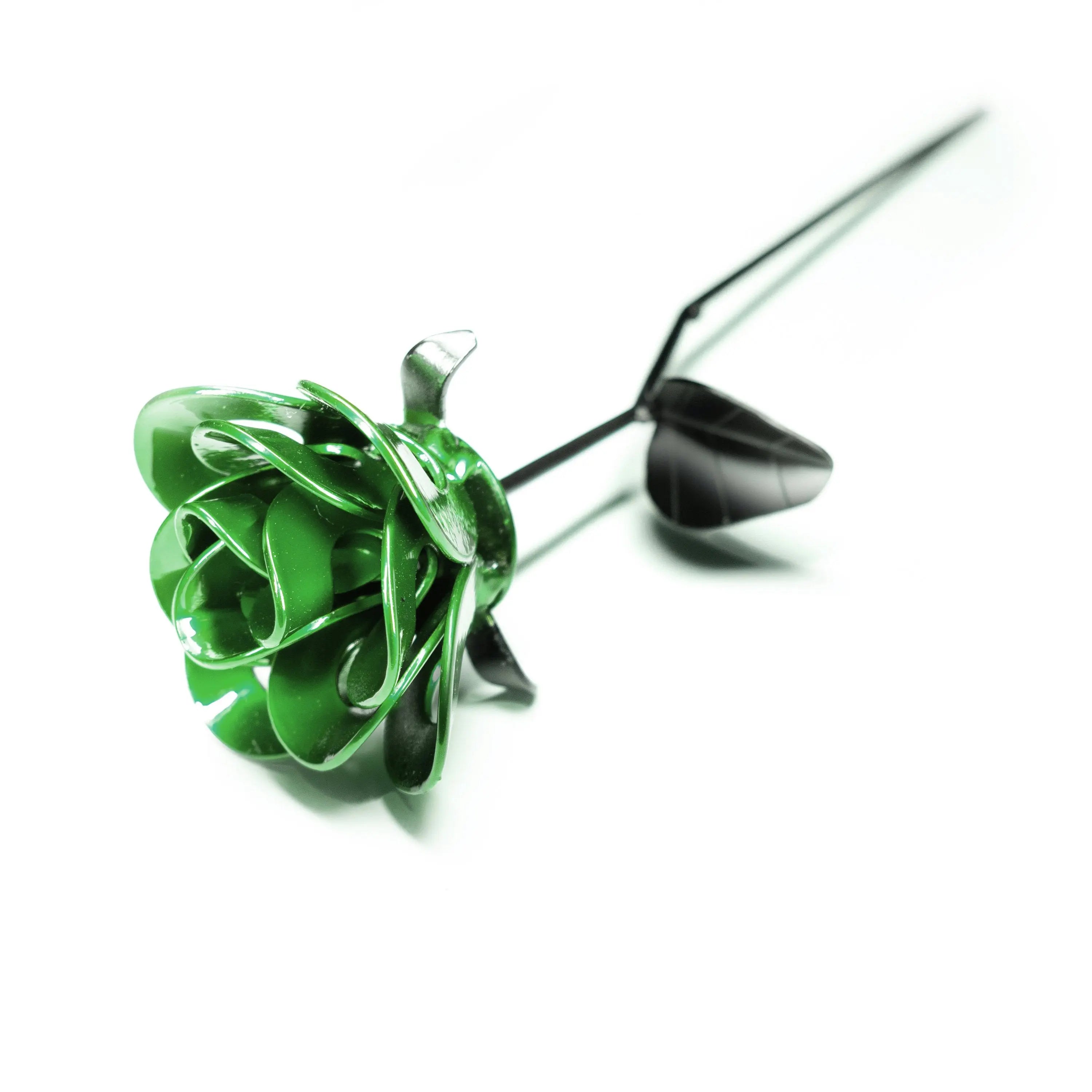 Bright Green and Black Immortal Rose, Recycled Metal Rose, Steel Rose Turquoise Poppy