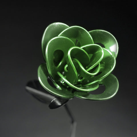 Bright Green and Black Immortal Rose, Recycled Metal Rose, Steel Rose Turquoise Poppy