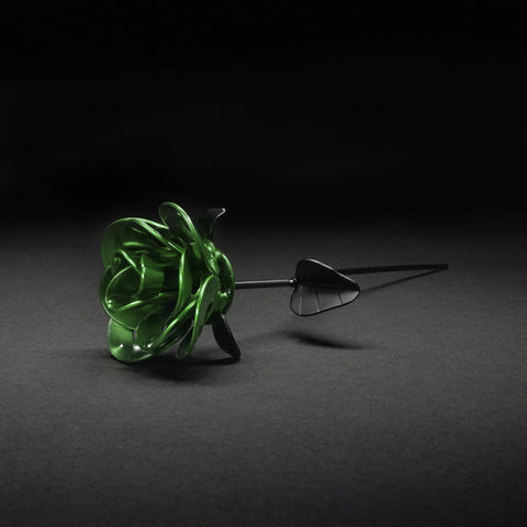 Bright Green and Black Immortal Rose, Recycled Metal Rose, Steel Rose Turquoise Poppy