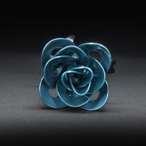 Light Blue and Black Immortal Rose, Recycled Metal Rose, Steel Rose