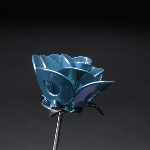 Light Blue and Black Immortal Rose, Recycled Metal Rose, Steel Rose