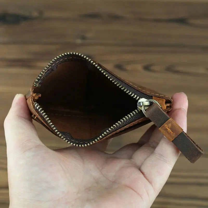 The Cael | Handmade Leather Coin Purse with Zipper Jade Gaia