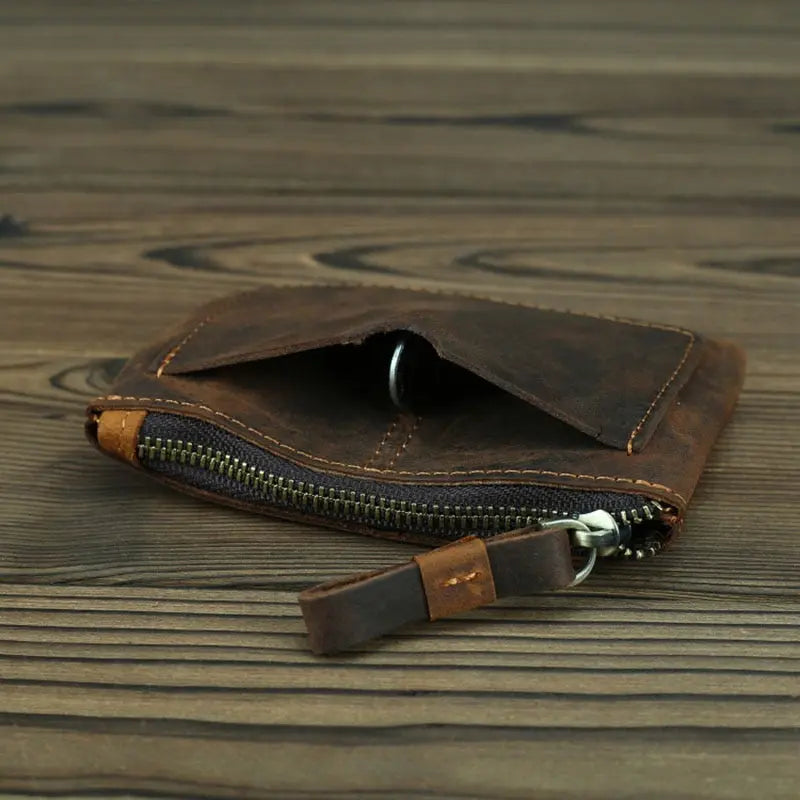 The Cael | Handmade Leather Coin Purse with Zipper Jade Gaia