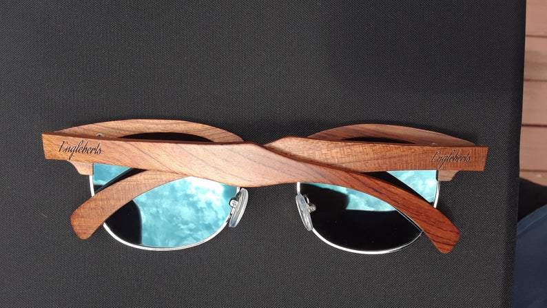 Brazilian Pear Wood Sunglasses, Ice Blue Polarized Lenses Purple Ariadne